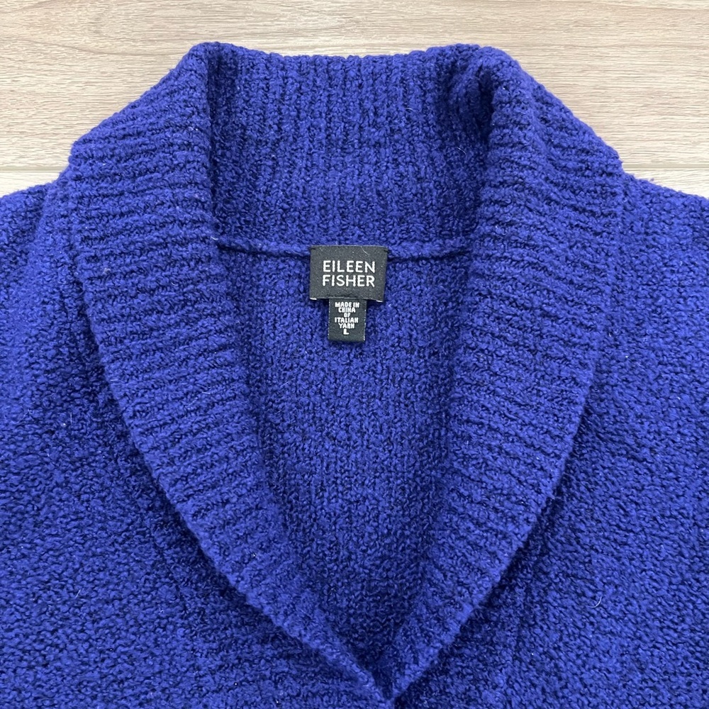 Eileen Fisher Deep Cobalt V-Neck Shawl Collar Sweater - Picture 2 of 6